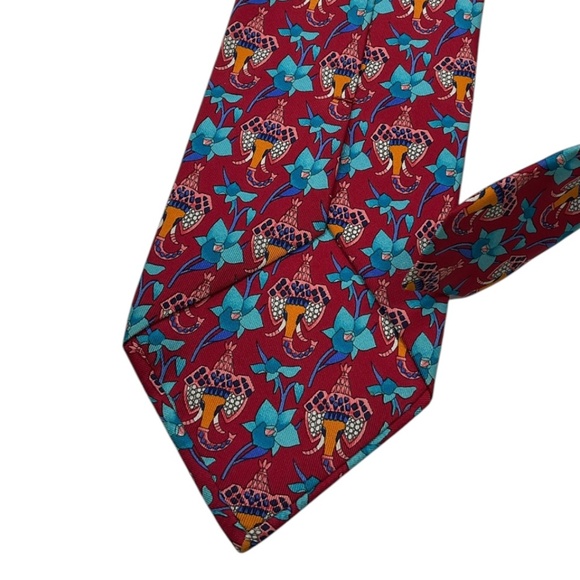 LEONARD Red/Blue Floral Art Silk LUXURY Tie ITALY - Picture 7 of 8